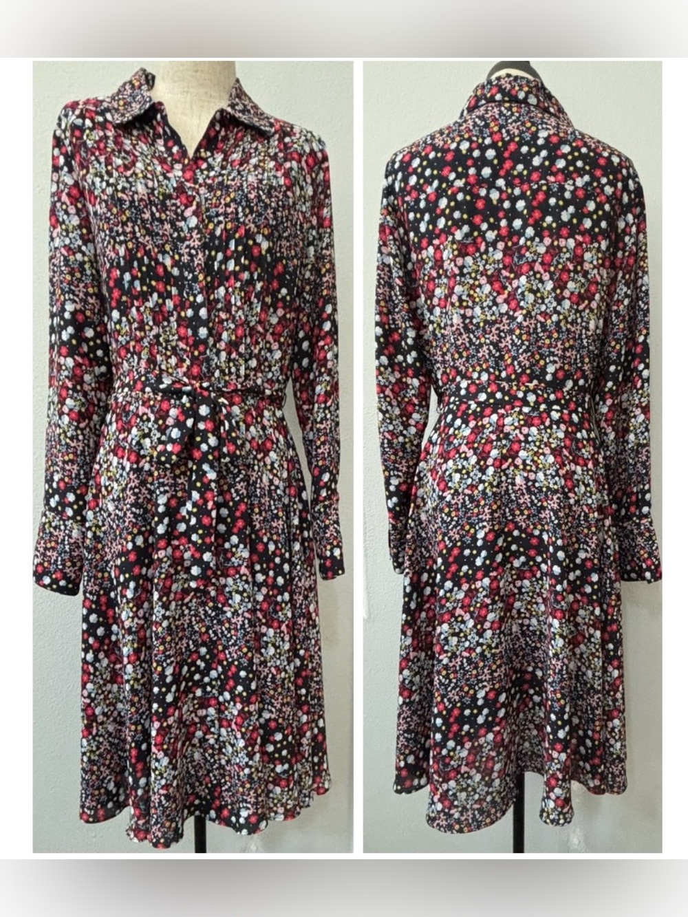 women’s Nanette Lepore black  floral shirt dress with slip size 10 EUC